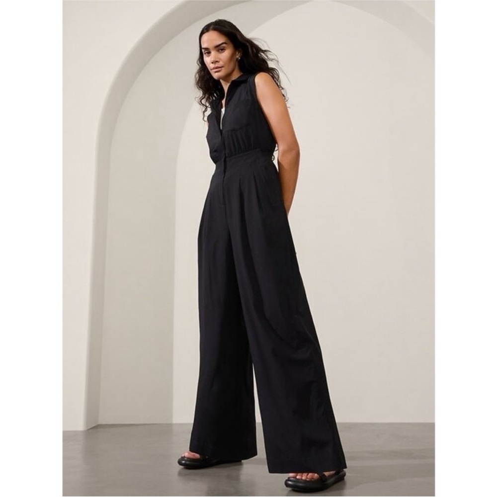 ATHLETA Black Sleeveless Zip Up Wide-Leg Jumpsuit, Size 14 - Picture 4 of 9